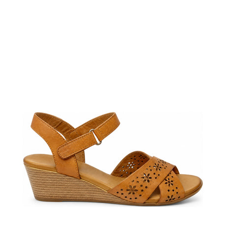 Gia Coconut Laser Cut Leather Wedge, right-facing side profile