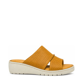 Gia Perforated Flatform Sandal - Tan, right-facing side profile