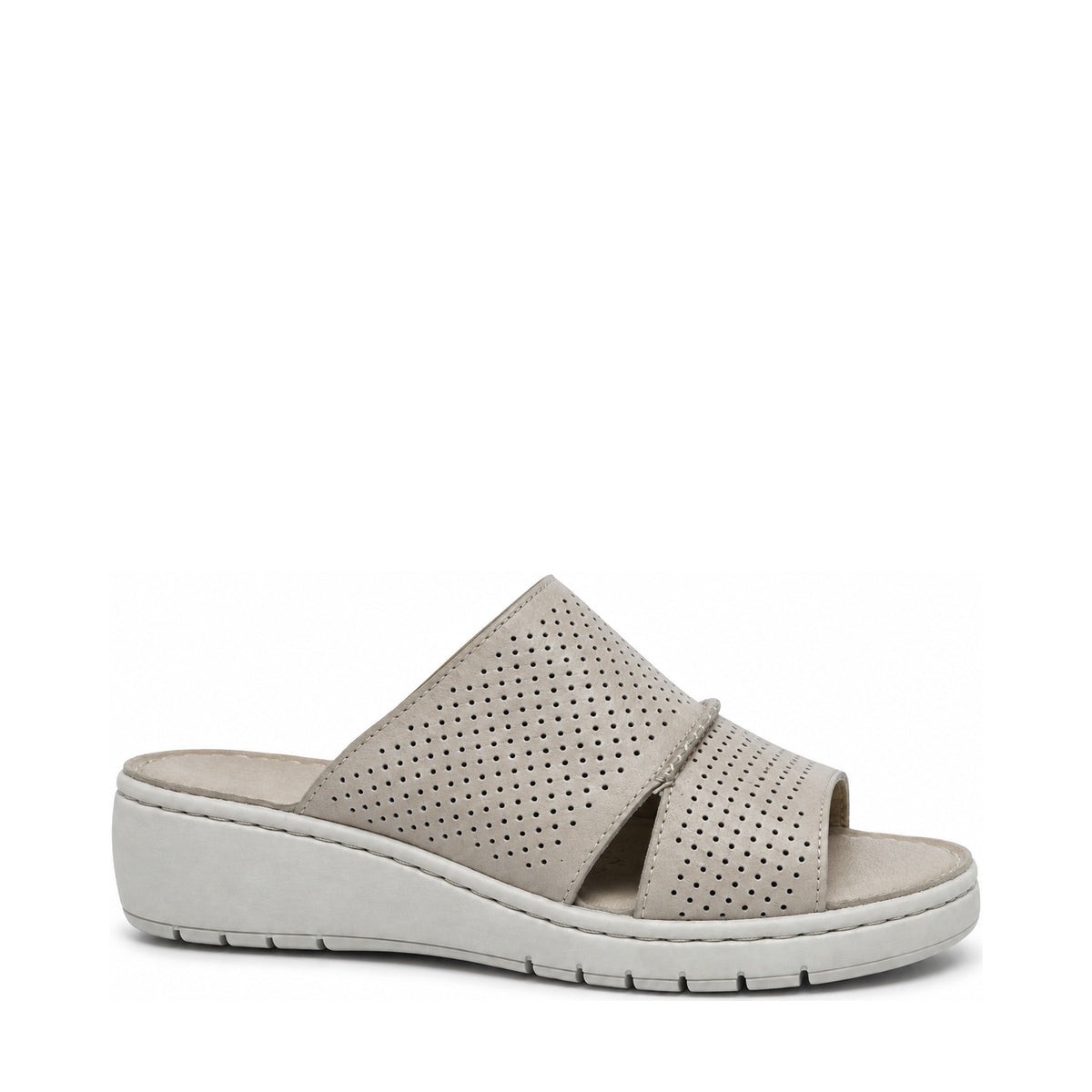 Gia Perforated Flatform Sandal - Stone, right-facing side profile