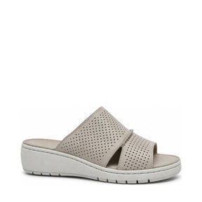 Gia Perforated Flatform Sandal - Stone, right-facing side profile