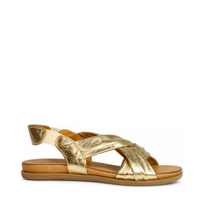 Gia Leather Cross Over Slingback Sandal - Gold, right-facing side profile