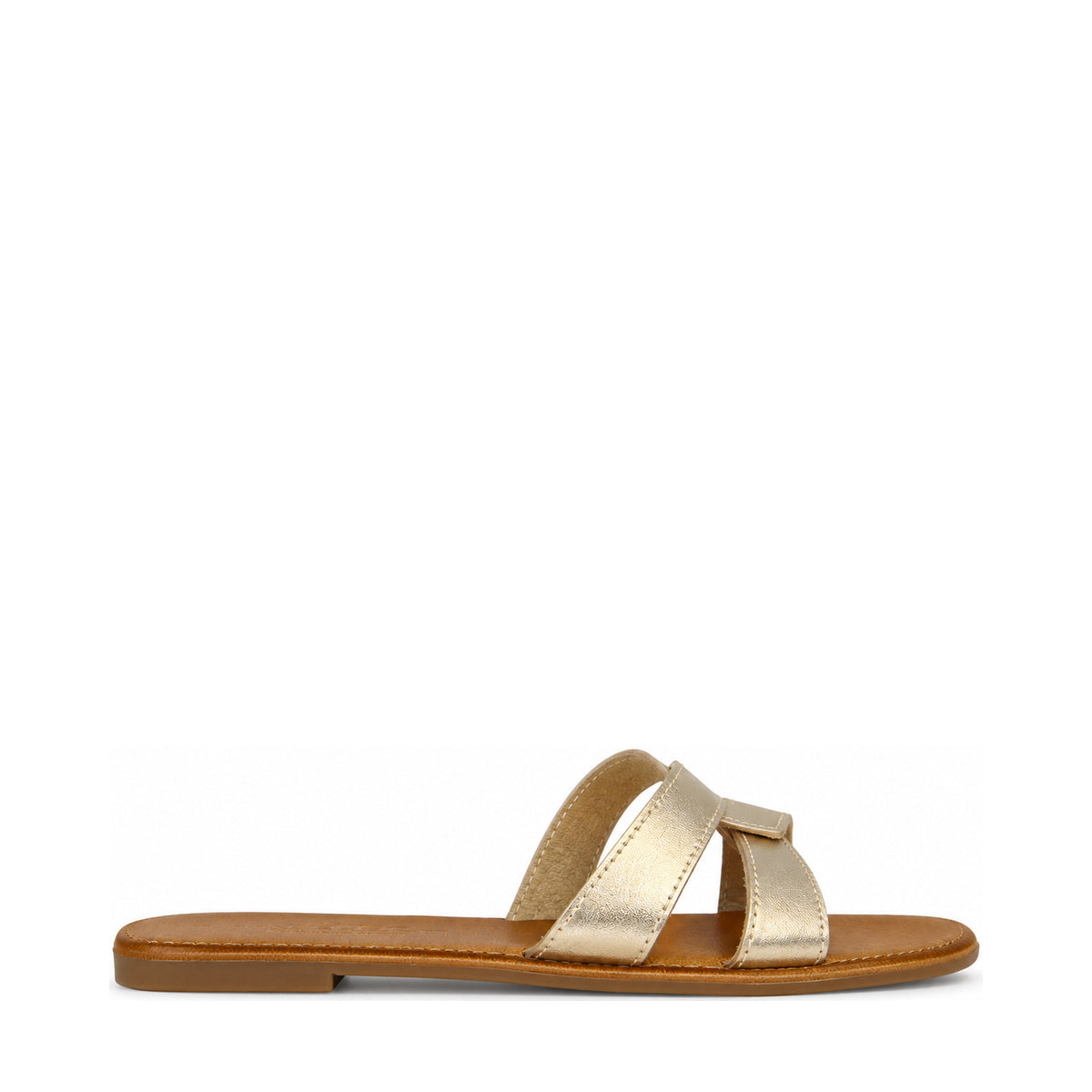 Andreoli Rosegold Leather Intertwined Slide, right-facing side profile