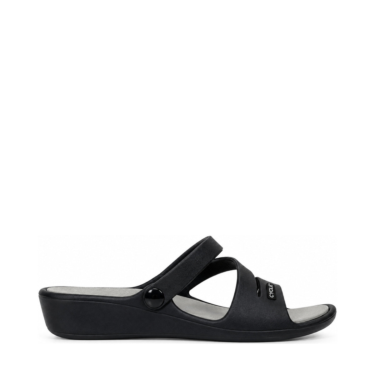 Cycle Triple Strap Comfort Slide Sandal - Black, right-facing side profile