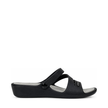 Cycle Triple Strap Comfort Slide Sandal - Black, right-facing side profile