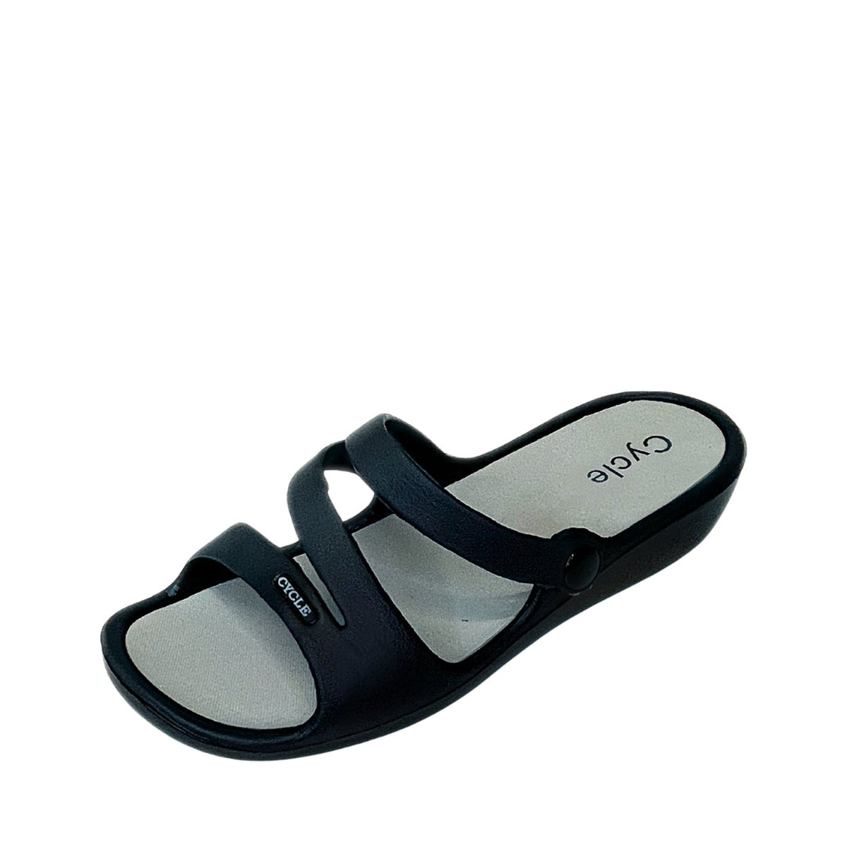 Cycle Triple Strap Comfort Slide Sandal - Black - angled view