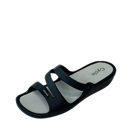 Cycle Triple Strap Comfort Slide Sandal - Black - angled view