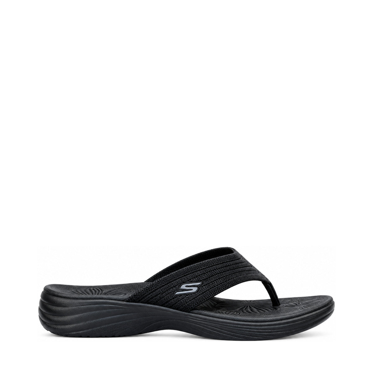 Skechers Arch Fit Radiance Lure Sandal - Black, right-facing side profile