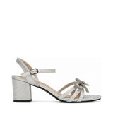 Orbit Bow Block Heel Sandal - Silver, right-facing side profile