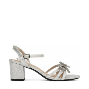 Orbit Bow Block Heel Sandal - Silver, right-facing side profile