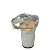 Orbit Bow Block Heel Sandal - Silver, colour-matched rear studio view