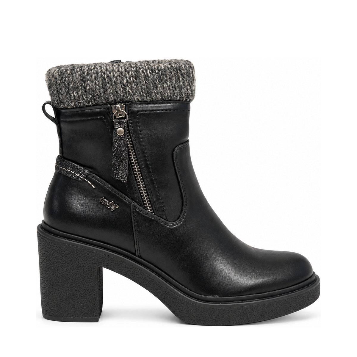 Plum Sock Heel Boot - Black, right-facing side profile