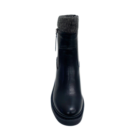 Plum Sock Heel Boot - Black, supporting view 3