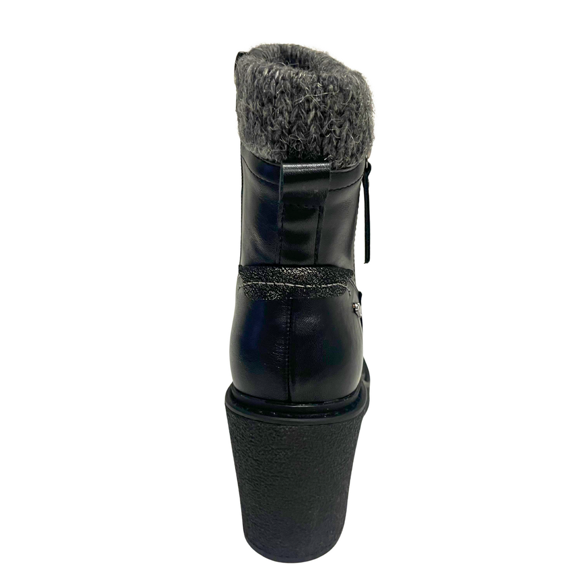 Plum Sock Heel Boot - Black, supporting view 4