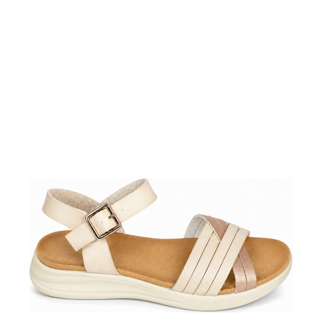 Queue Criss Cross Strappy Sandal - Beige, right-facing studio side view