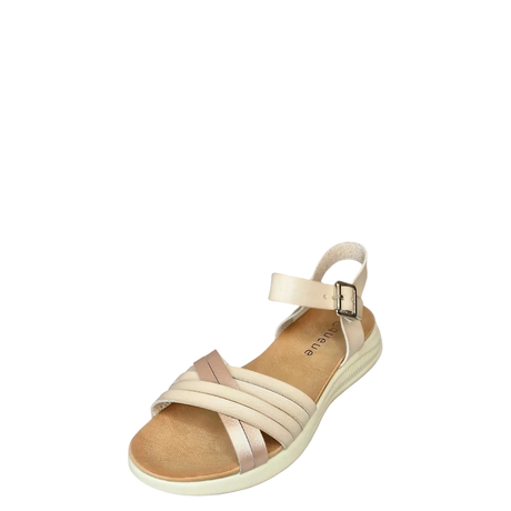 Queue Criss Cross Strappy Sandal - Beige, three-quarter studio view