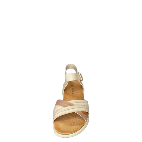Queue Criss Cross Strappy Sandal - Beige, front studio view