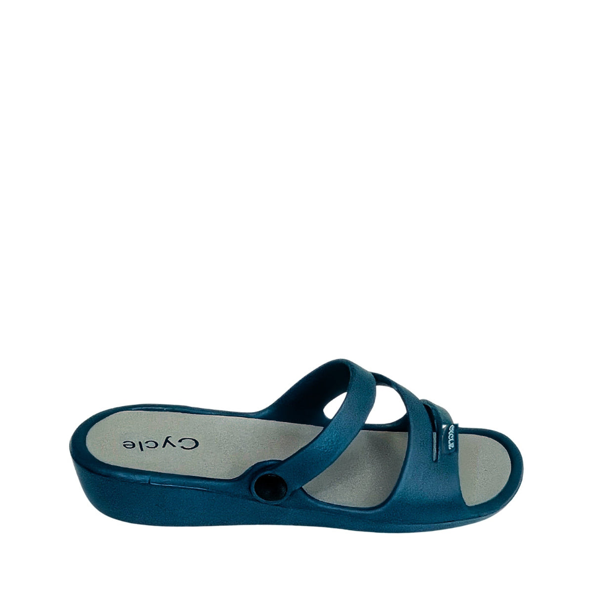Cycle Triple Strap Comfort Slide Sandal - Navy - right-facing side view