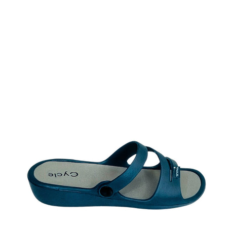 Cycle Triple Strap Comfort Slide Sandal - Navy - right-facing side view