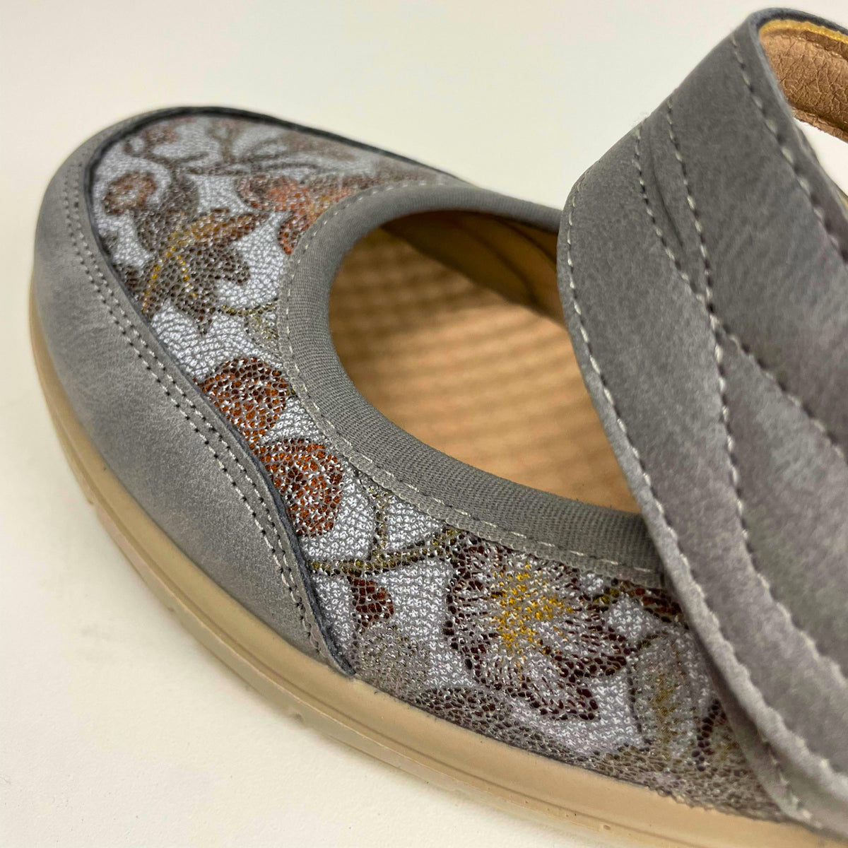 Cushion Walk Floral Comfort Strap Flats - Grey - detail view