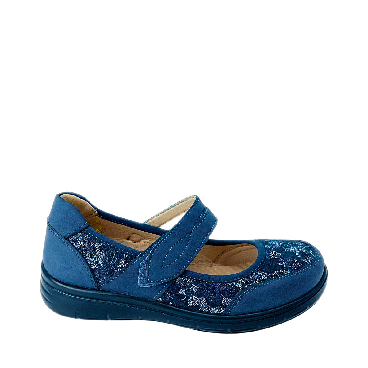 Cushion Walk Floral Comfort Strap Flats - Navy - side view