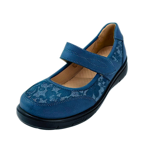 Cushion Walk Floral Comfort Strap Flats - Navy - angled view