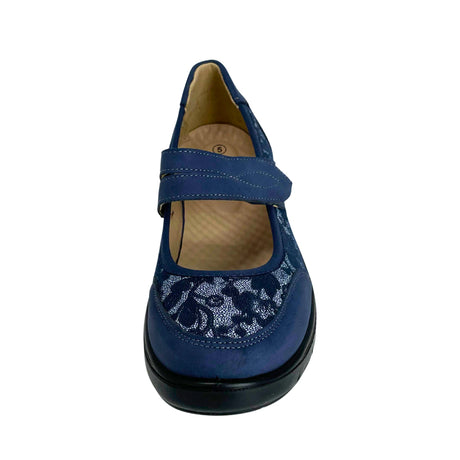Cushion Walk Floral Comfort Strap Flats - Navy - front view