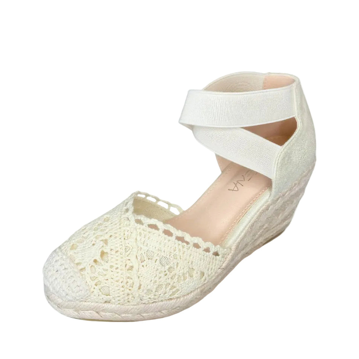 Geena Beige Ankle Cross Strap Espadrille Wedge – product image 1