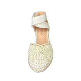 Geena Beige Ankle Cross Strap Espadrille Wedge – front view