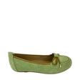 Queue Pump With Tan Trim - Green - right-facing side view