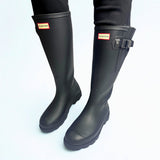 Hunter Downpour Field Adjustable Tall Wellington black waterproof rubber boot vegan 1