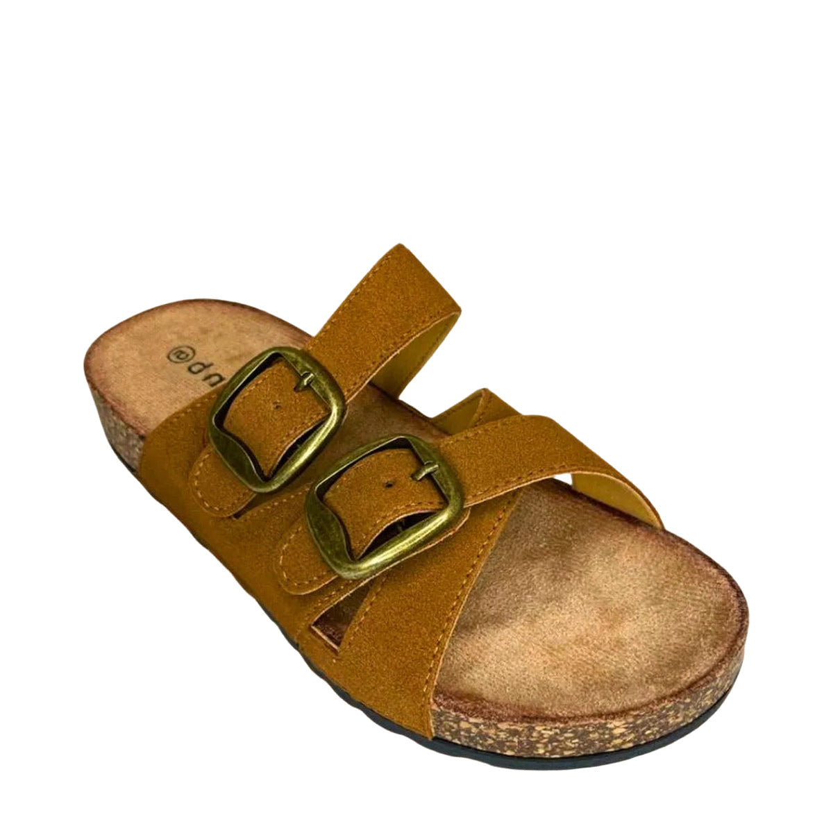 Queue Criss Cross Double Buckle Birkie - Khaki - right-facing angled view