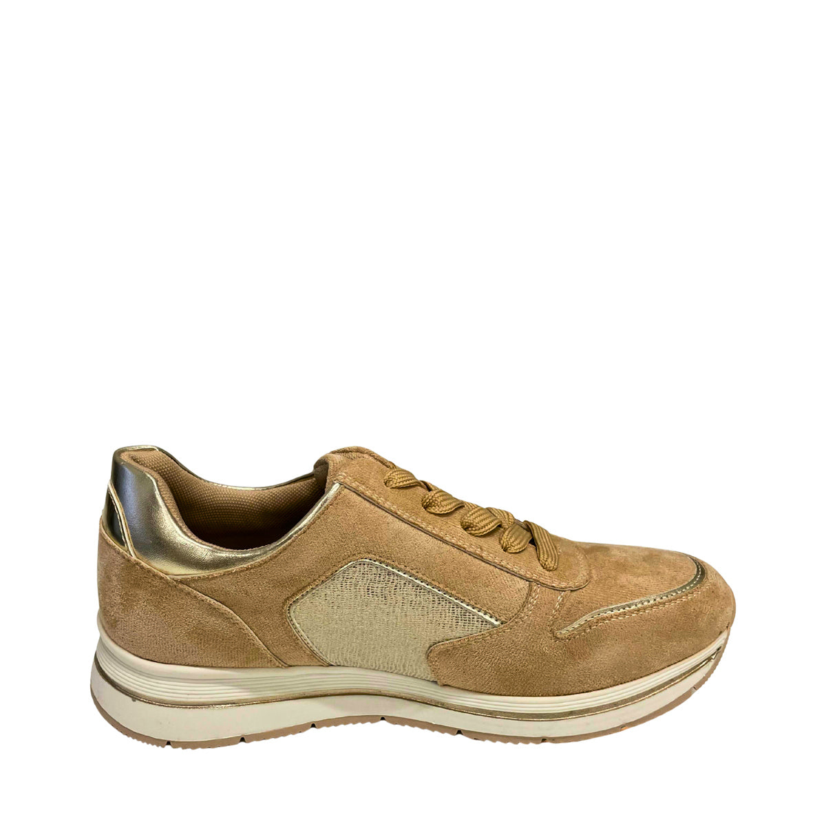 Detailed Lace Up Sneaker - Beige - right-facing side view