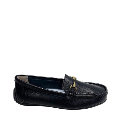 Geena Moccasin With Gold Detail - Black - side view