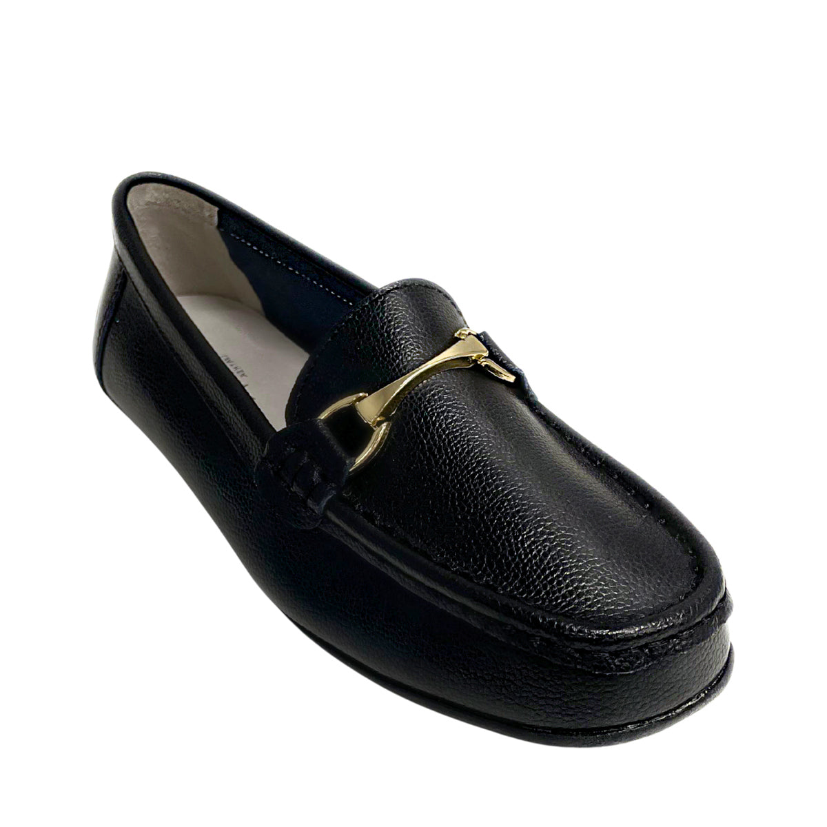 Geena Moccasin With Gold Detail - Black - angled view