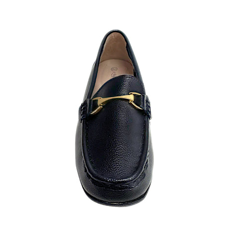 Geena Moccasin With Gold Detail - Black - front view