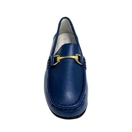 Geena Moccasin With Gold Detail - Navy - front view