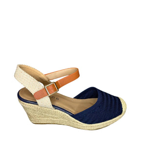 Queue Woven Espadrille Wedge - Navy - right-facing side view