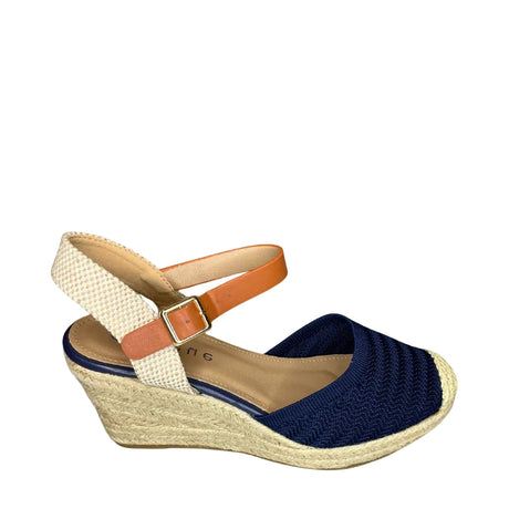 Queue Woven Espadrille Wedge - Navy - right-facing side view