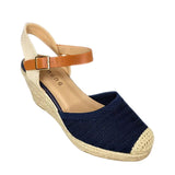 Queue Woven Espadrille Wedge - Navy - right-facing angled view