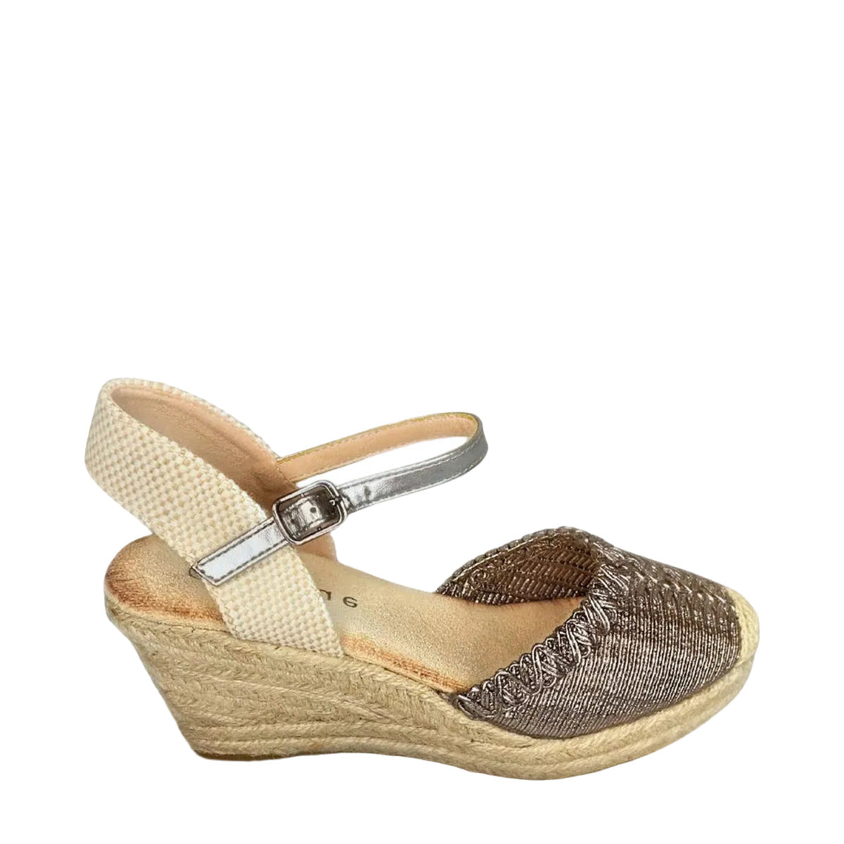 Queue Metallic Espadrille Wedge - Pewter - right-facing side view