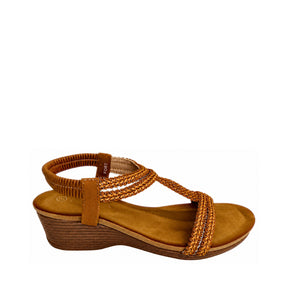 Savoy Camel T-bar Wedge With Elasticated Slingback – side view