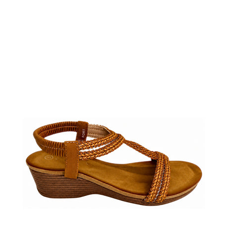 Savoy Camel T-bar Wedge With Elasticated Slingback – side view