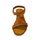 Savoy Camel T-bar Wedge With Elasticated Slingback – front view