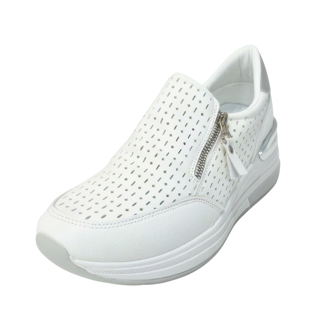 Side Zip Slip On Sneaker - White - angled view