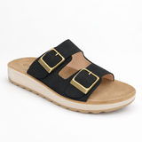 Savoy Double Buckle Slide Sandal - Black, hero view