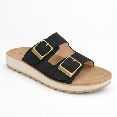 Savoy Double Buckle Slide Sandal - Black, hero view
