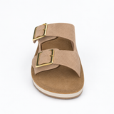 Savoy Double Buckle Slide Sandal - Taupe, front view