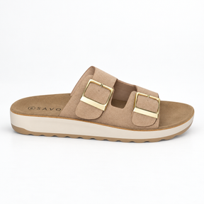 Savoy Double Buckle Slide Sandal - Taupe, side view