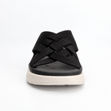 Savoy Woven Crossover Platform Slide - Black, front view
