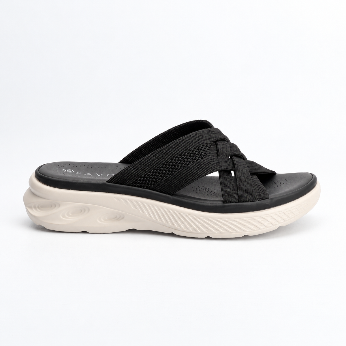 Savoy Woven Crossover Platform Slide - Black, side view